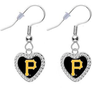 NEW WOMENS PITTSBURGH PIRATES CRYSTAL HEART EARRINGS MLB BASEBALL DANGLE DROP‎